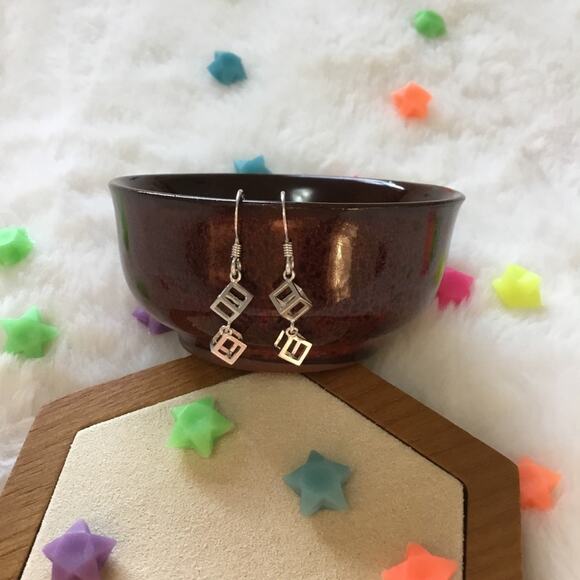 Silver Classic Mini Cube Drop Earrings - Picture 3 of 6